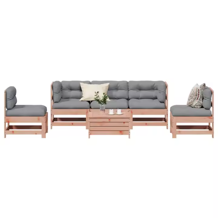 vidaXL Juego de muebles jardín 6 pzas y cojines madera abeto Douglas - 1