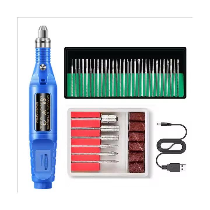 Taladro eléctrico para uñas, máquina pulidora para uñas, Lima E, juego de brocas para uñas acrílicas, taladro de esmalte de uñas de Gel, azul - 1