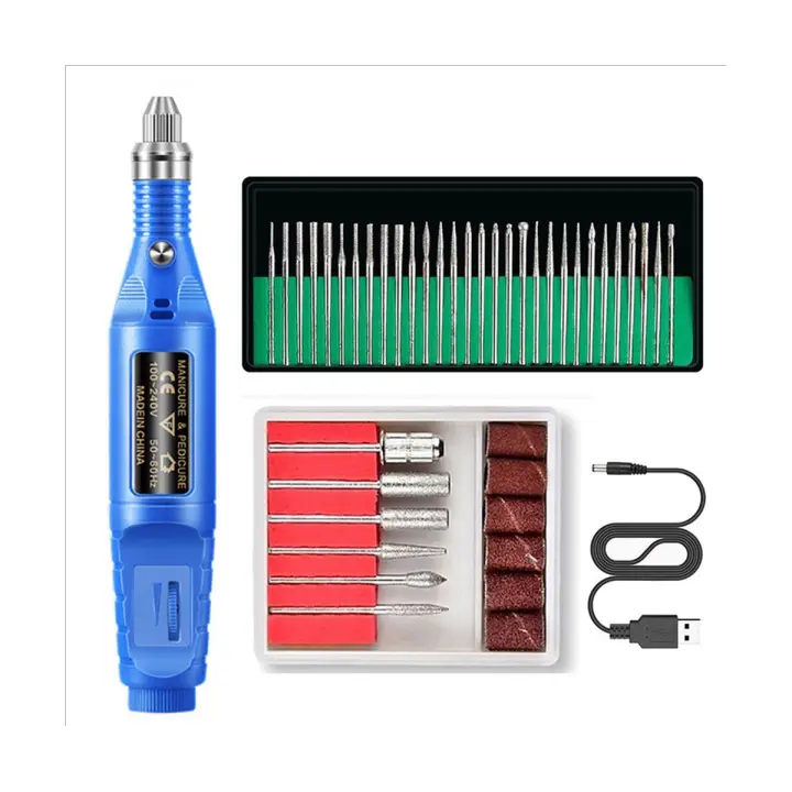 Taladro eléctrico para uñas, máquina pulidora para uñas, Lima E, juego de brocas para uñas acrílicas, taladro de esmalte de uñas de Gel, azul - 1