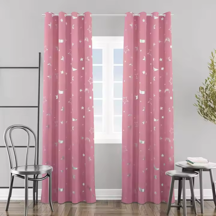 Shoppe house - Cortina Infantil con diseño de Estrellas Plateados, Cortina Juvenil de 140 x 260 cm para habitación de niños Color Rosa - 1