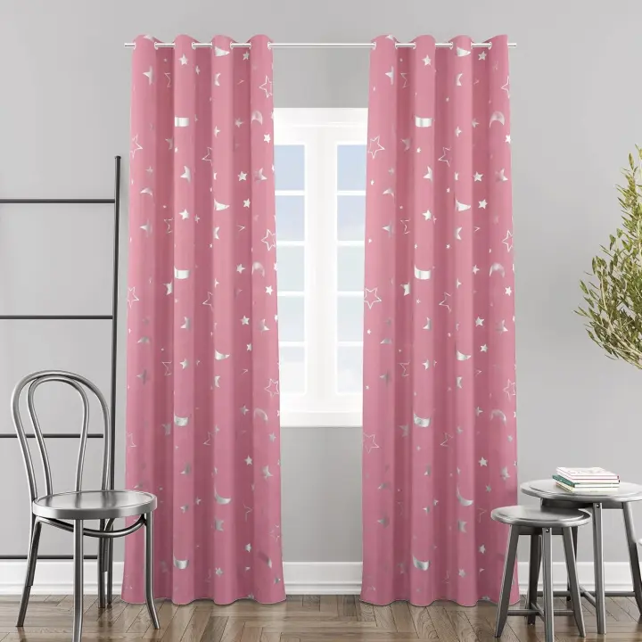 Shoppe house - Cortina Infantil con diseño de Estrellas Plateados, Cortina Juvenil de 140 x 260 cm para habitación de niños Color Rosa - 1