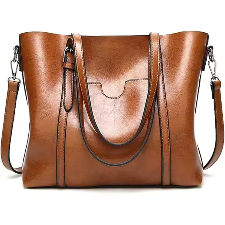 Tote Bolsa para Mujeres, Bolso de Mano with Asa Bandolera, Crossbody Bolsos, Gran Capacidad Suave PU Cuero Señora Bolsos de Hombre (Marron) - 1