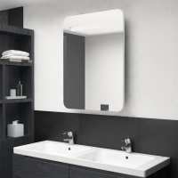 vidaXL Armario de baño con espejo y LED 60x11x80 cm en color blanco y roble/Negro/Gris brillo y más | almacenamiento funcional diseño moderno para baño dormitorio sala - details 6