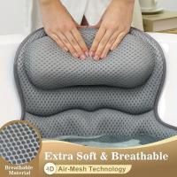 Almohada de baño de spa de lujo con tecnología de malla de aire 4D, hipoalergénica, ventosa antideslizante, soporte para cuello y espalda, secado rápido, lavable a máquina, accesorio de baño relajante de regalo - details 0