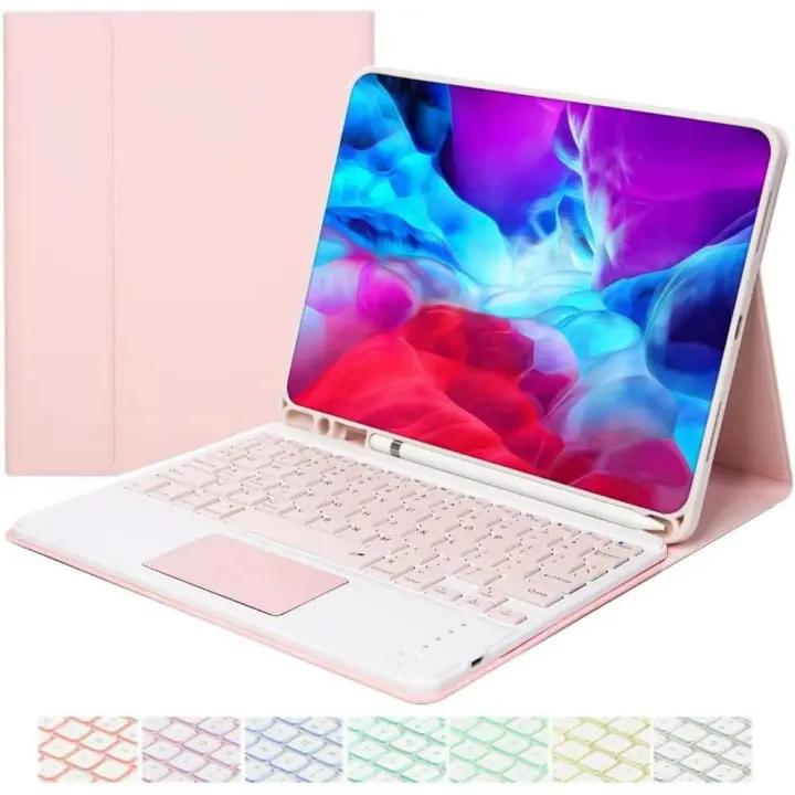 Funda con teclado universal para iPad Air5/Air4/Air6-10.9/11 de 10.9 pulgadas con panel táctil, ultrafina, de PU, con retroiluminación de 7 colores y teclado inalámbrico magnético Bluetooth. - 1