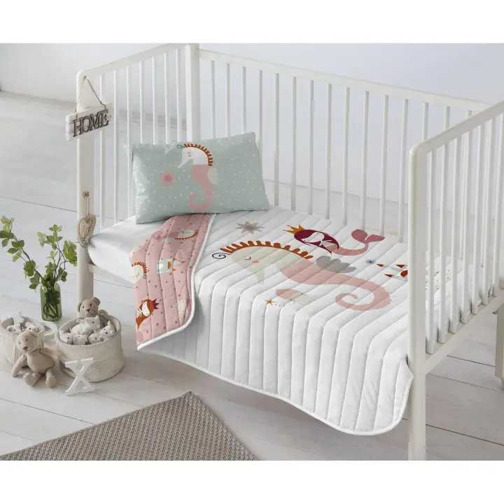 COLCHA BOUTI REVERSIBLE INFANTIL 100% ALGODÓN CUNA/MAXICUNA SEA HORSE HACIENDO EL INDIO FABRICADO EN ESPAÑA - 1