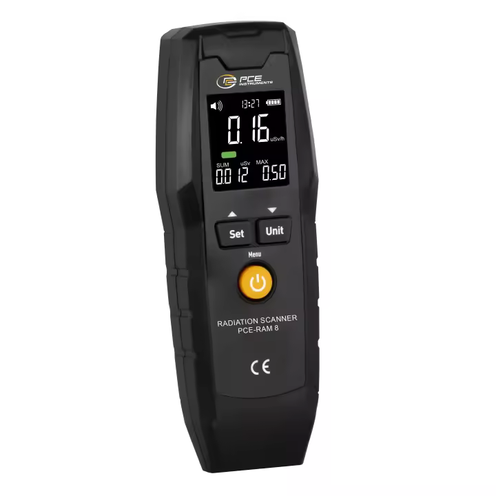 Medidor de radiación con alarma acústica / Ajuste del valor límite / Medición de la dosis acumulada / Valor MAX / Batería recargable / PCE Instruments - 1