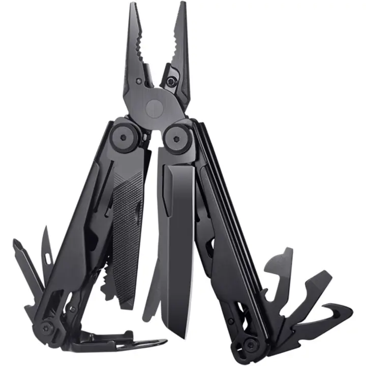 Alicates multiherramienta, navaja de bolsillo, llave multiusos, alicates, sierra, destornillador, abrebotellas, herramienta combinada EDC para exteriores, regalo para papá (negro) - 1