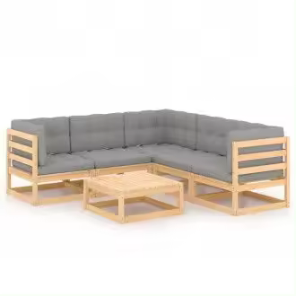 VIDAXL 3076779 conjunto de jardín con 6 piezas de mesa con sofás en madera de pino y cojines color gris vida xl - 1