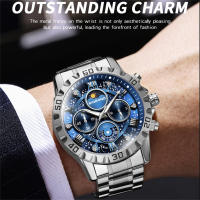 Reloj De Hombre Impermeable Con Cronógrafo Y Dial 3D De Estrella Galáctica Luminosa De Acero Inoxidable Para Regalo De Cumpleaños - details 7