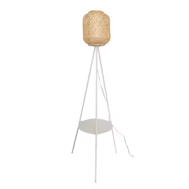 Barcelona LED Lámpara de pie bambú con mesita incorporada "ORSON" - 1