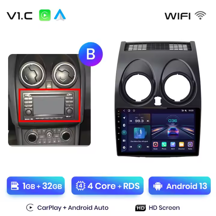 Junsun Android 13 Radio para Nissan Qashqai J10 2006 2007 2008 2009 2010 2011 2012 2013 de Coche con Chip Qualcomm de 8 Núcle de Coche con Chip Qualcomm de 8 Núcleos CarPlay Inalámbrico Autorradio Estéreo Pantalla HD Multimedia - 1