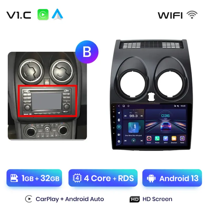 Junsun Android 13 Radio para Nissan Qashqai J10 2006 2007 2008 2009 2010 2011 2012 2013 de Coche con Chip Qualcomm de 8 Núcle de Coche con Chip Qualcomm de 8 Núcleos CarPlay Inalámbrico Autorradio Estéreo Pantalla HD Multimedia - 1