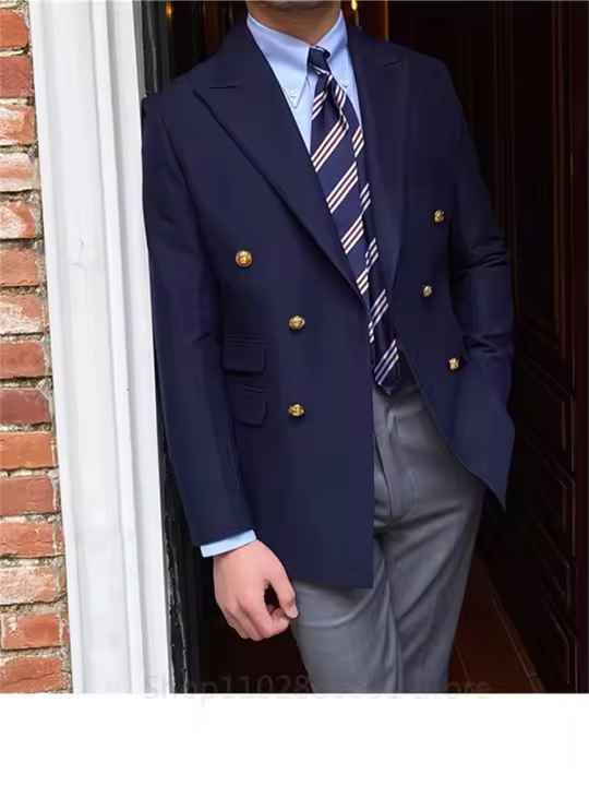 Chaqueta De Encaje Británica Diaria Para Hombre Chaqueta De Suelto Elegante De Color Sólido Moda Casual De Doble Botón - 1