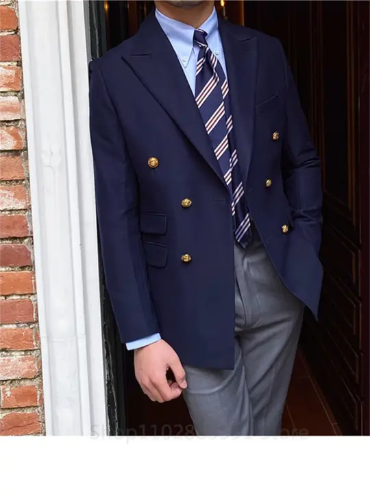 Chaqueta De Encaje Británica Diaria Para Hombre Chaqueta De Suelto Elegante De Color Sólido Moda Casual De Doble Botón - 1