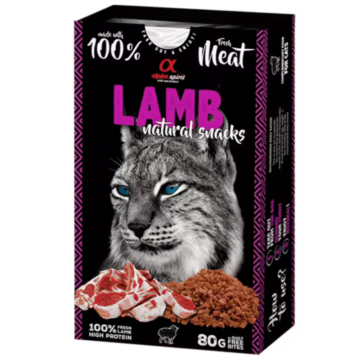 Alpha Spirit Snacks de Gato Natural sabor Cordero – Pack 6x80 g | 100% Natural y Sin Cereales - 1
