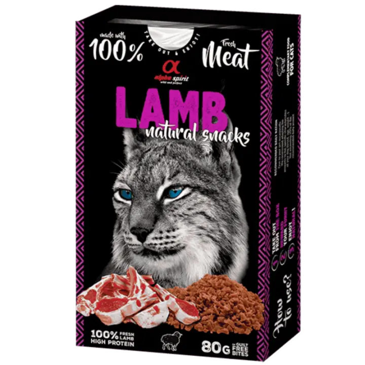 Alpha Spirit Snacks de Gato Natural sabor Cordero – Pack 6x80 g | 100% Natural y Sin Cereales - 1