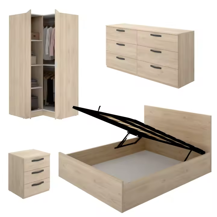 Dekit Conjunto de Dormitorio VASA con Canapé y Armario en Roble Natural - 1