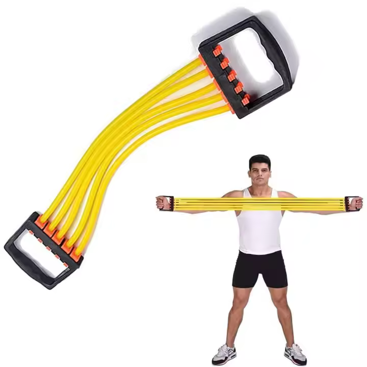 Banda de resistencia para expansión de pecho, expansor de pecho deportivo, expansor de pecho de látex ajustable de 5 resortes para entrenamiento de resistencia con expansor de pecho, amarillo - 1