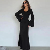 Vestido De Mujer Elegante Con Cuello Cuadrado Y Manga Larga Slim Ankle Strap Vestido De Polyester De Alta Estirabilidad Estilo Casual - details 3