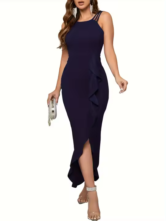 Vestido Elegante De Noche Para Mujer Bodycon Con Volantes Y Abertura Mermaid Vestido Largo Para Cóctel Y Boda Traje De Baño Sexy Y Club - 1