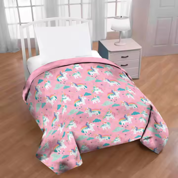 Unicornio - Colcha Bouti Unicornio Verano Fantasía 170 x 250 Cm (Cama 90 - 105 Cm) Unicornio, Rosa, amarillo, nubes, estrellas - 1