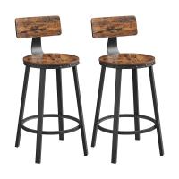 Taburetes de bar con respaldo, set de 2 unidades, estilo industrial, marco de acero, montaje sencillo, asiento elevado para cocina, marrón rústico y negro - details 0