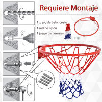 HOMCOM Canasta de Baloncesto de Pared Ø46 cm Aro de Baloncesto con Red de Baloncesto Marco Metálico y 12 Ganchos para Interior y Exterior Rojo - details 3