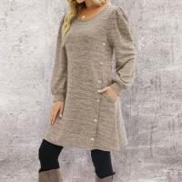 Vestido Casual Para Mujer De Color Sólido Con Botones Manga Larga Cuello Redondo A-Line Largo Hasta La Rodilla Fashion - details 32