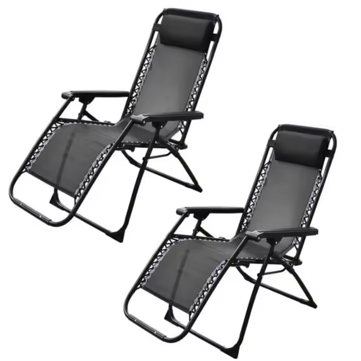 Wonduu Pack de 2 Sillas Tumbona Gravedad Cero – Reclinables con Bloqueo de Seguridad – Tejido Oxford y Acero – Uso Interior y Exterior – con Cojín Reposacabezas (Pack 2 Tumbonas Grises) - 1