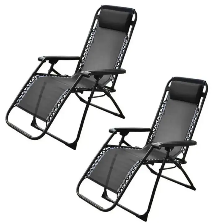 Wonduu Pack de 2 Sillas Tumbona Gravedad Cero – Reclinables con Bloqueo de Seguridad – Tejido Oxford y Acero – Uso Interior y Exterior – con Cojín Reposacabezas (Pack 2 Tumbonas Grises) - 1