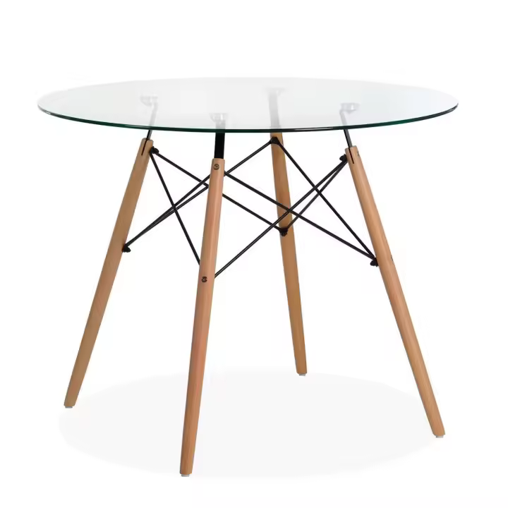 Mesa Elegante y Sofisticada con Tapa de Cristal y Patas de Madera. 80 cm. de diámetro. - 1