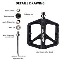 Pedales De Bicicleta BUCKLOS Plataforma Ancha Antideslizante Ultraligero Aluminio Aleación Pedales De BMX MTB Para Montaña Con Rodamientos DU - details 6