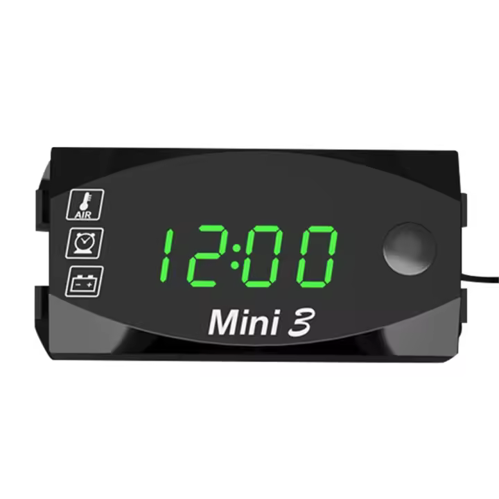 Medidor De Voltaje Digital Para Motocicleta 6V-30V 3 En 1 Reloj Y Termómetro Tester De Batería Medidor De Tiempo - 1