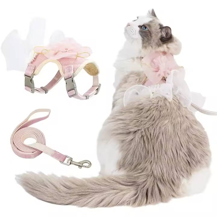Arnés y Correa para Gatos, a prueba de fugas, de viaje, para Gatos Pequeños y grandes, color rosa, Talla Junior (Pink: 18-22 cm) - 1