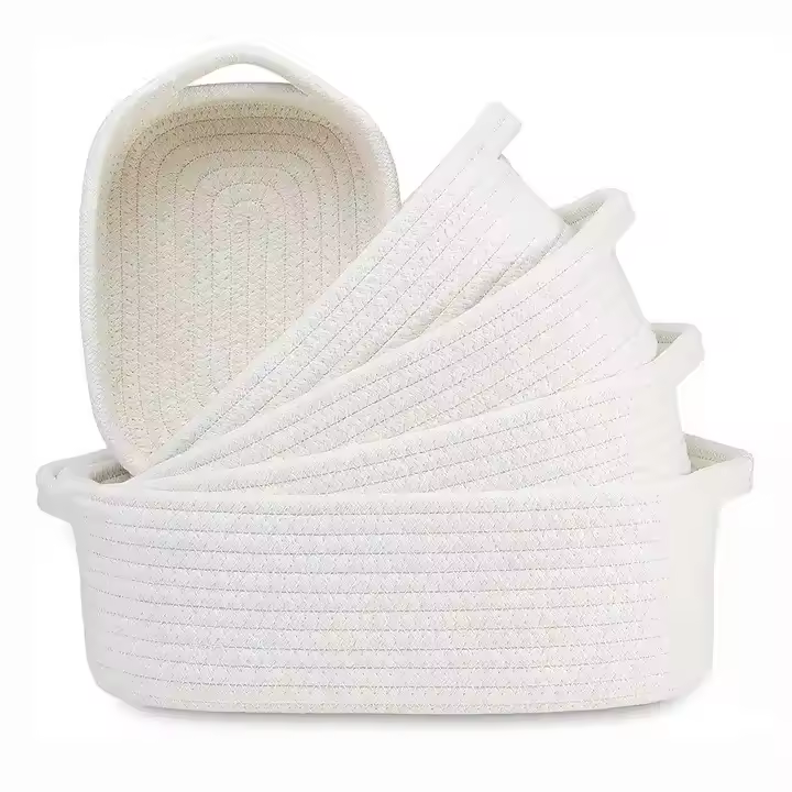 Cesta de almacenamiento de cuerda de algodón, cesta de almacenamiento trenzada de algodón, 3 cestas de estante decorativos contenedores Organizadores de cesta para juguetes para bebés, decoración de la habitación regalo - 1