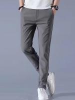 Pantalones Casuales Para Hombre Gris Claro Con Cintura Semi Elástica Pantalones Rectos De Nylon Sedoso Para Hombre Estilo Business Verano - details 3