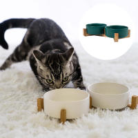 Cuenco de cerámica para perros y gatos con soporte de madera, juego de agua y comida ponderada mate antideslizante para gatos y perros pequeños - details 1