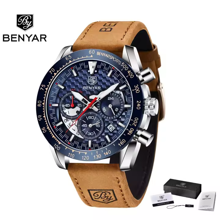 Reloj De Pulsera De Lujo Para Hombre BENYAR Con Correa De Cuero Resistente Al Agua Y Deportiva Cronógrafo Militar Quartz Marca PAGANI DESIGN - 1