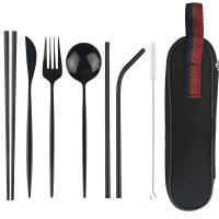 Juego De Comedor Portátil Para Viajes Y Senderismo Con Bolsa Cuchillo Tenedor Cuchara Palillos De Acero Inoxidable Reutilizable Color Plata - details 7