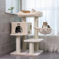 Rascador para gatos con plataforma, tumbona de cesta, cueva grande, postes gruesos de sisal, estable, en beige o gris - details 2