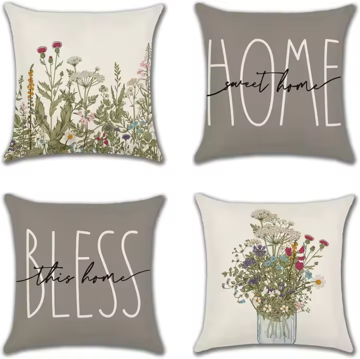 Juego de 4 fundas de almohada con diseño floral de 18x18 pulgadas, Fundas de cojín cuadradas Decorativas de Verano de 45 cm, Fundas de cojín con flores de Colores para sofá - 1