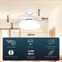 Lámpara Ventilador Karawan de Techo LED Blanco 40cm con Mando a Distancia, Aspas Retráctiles, 4 Velocidades, Luz Regulable y Funcionamiento Silencioso - details 1