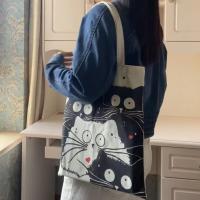 Bolso De Hombro De Lino Reutilizable Para Mujer Con Gato Aesthetic Y Zipper Interior Andeiltech Regalo Para Niña Bolsa De Compras Y Supermercado - details 2