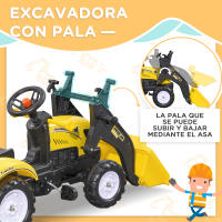 HOMCOM Tractor a Pedales para Niños de 3 Años Excavadora Infantil Juguete de Montar con Remolque Extraíble y Pala Delantera Carga 35 kg 167x41x52 cm Amarillo - details 3