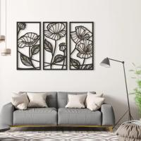 Decoración De Pared Minimalista Elegante En Negro Con Arte De Hierro Metálico 3 Panel Línea De Flor Moderna 3D Hueco Para Sala De Estar - details 3