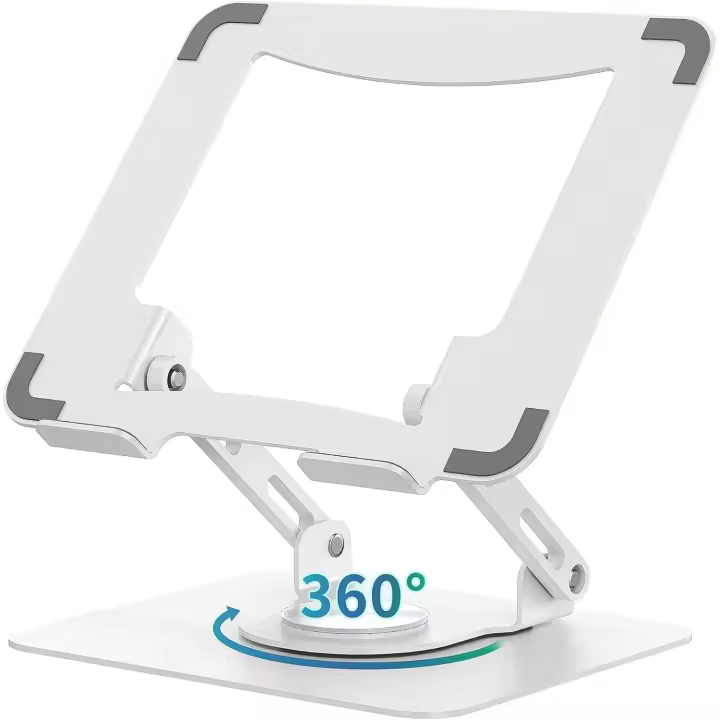 Soporte para computadora portátil con base giratoria de 360°, elevador ergonómico para computadora de escritorio, altura ajustable multiángulo, soporte plegable para computadora portátil, blanco - 1