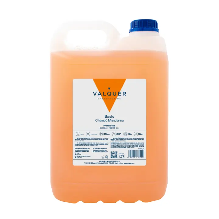 Valquer Laboratorios - Champú Sin Sal Mandarina 5000 Ml - Cuidado Capilar Profesional Vegano  - Champú de Alta Calidad Para el Cabello y Cuero Cabelludo Normal - 1