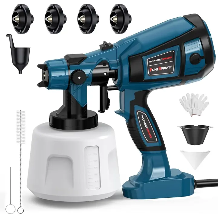 PISTOLA DE PULVERIZACIÓN eléctrica de 1400ML, pulverizador de pintura de alta potencia HVLP de 800W, aerógrafo de revestimiento de acero para muebles de coche para el hogar, bricolaje con 4 boquillas - 1