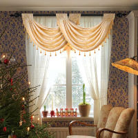 Valance De Cortina De Punto Europeo Dorado Con Patrón Geométrico Para Decoración De Escena De Navidad Material Poliéster 100% - details 4